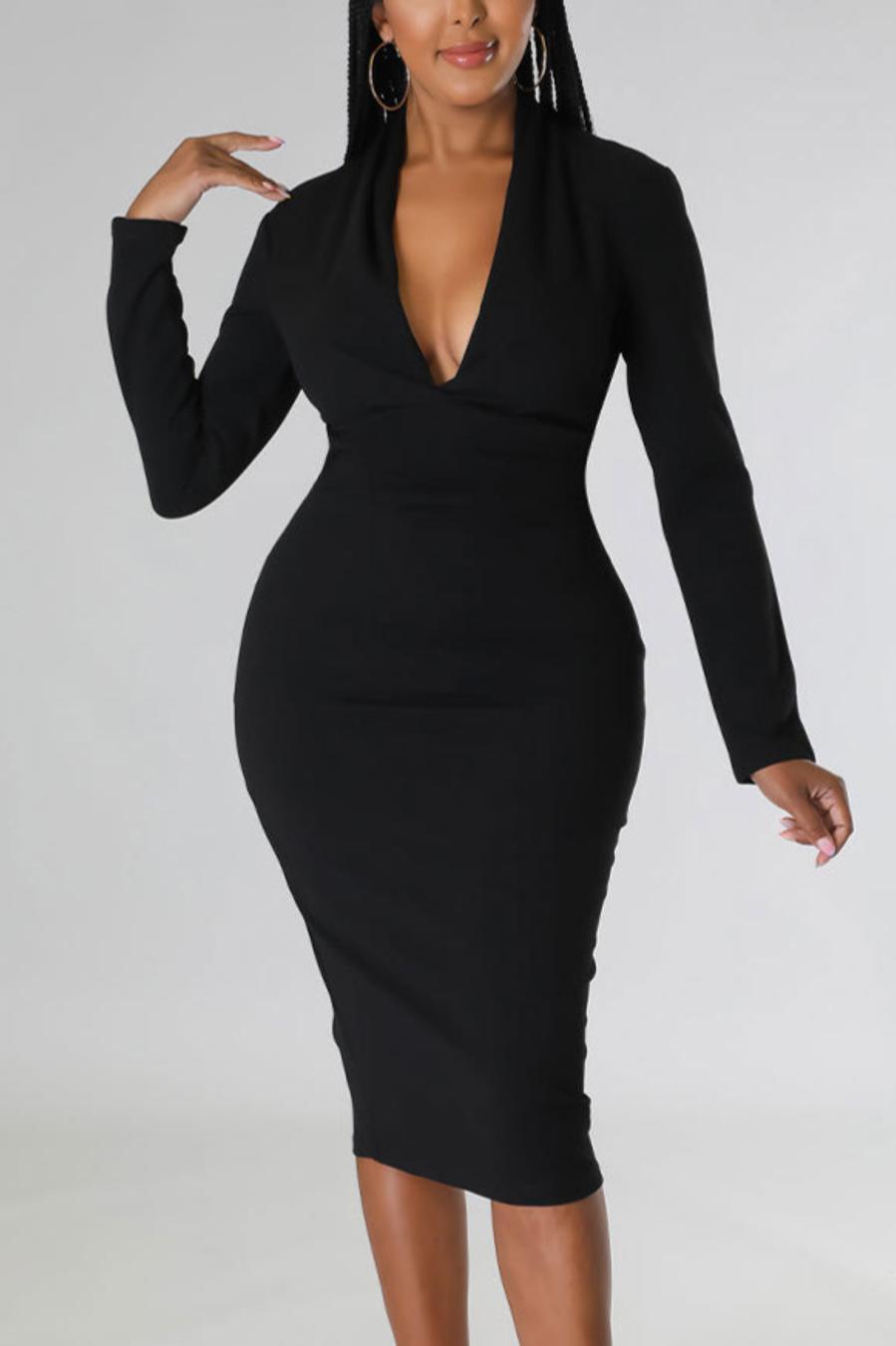 Allure Curve Deep V-Neck Midi Dress