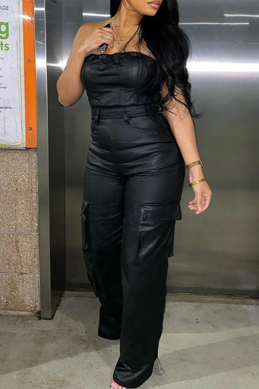 Sexy Leather Jumpsuit