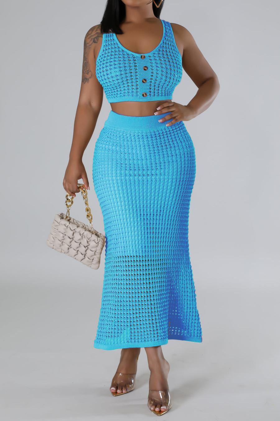 Chic Cut-Out Knitted Vest & Skirt Set