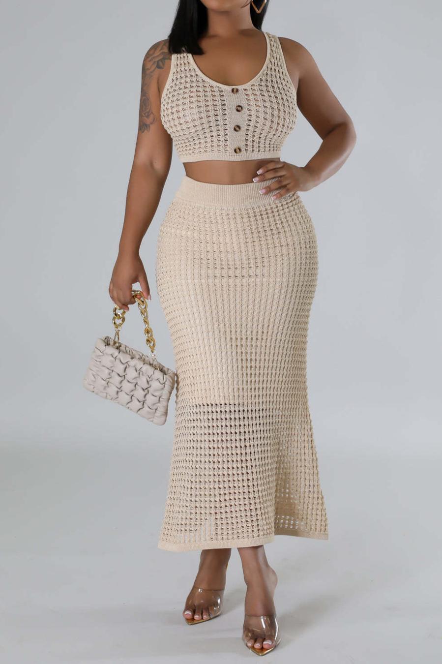 Chic Cut-Out Knitted Vest & Skirt Set