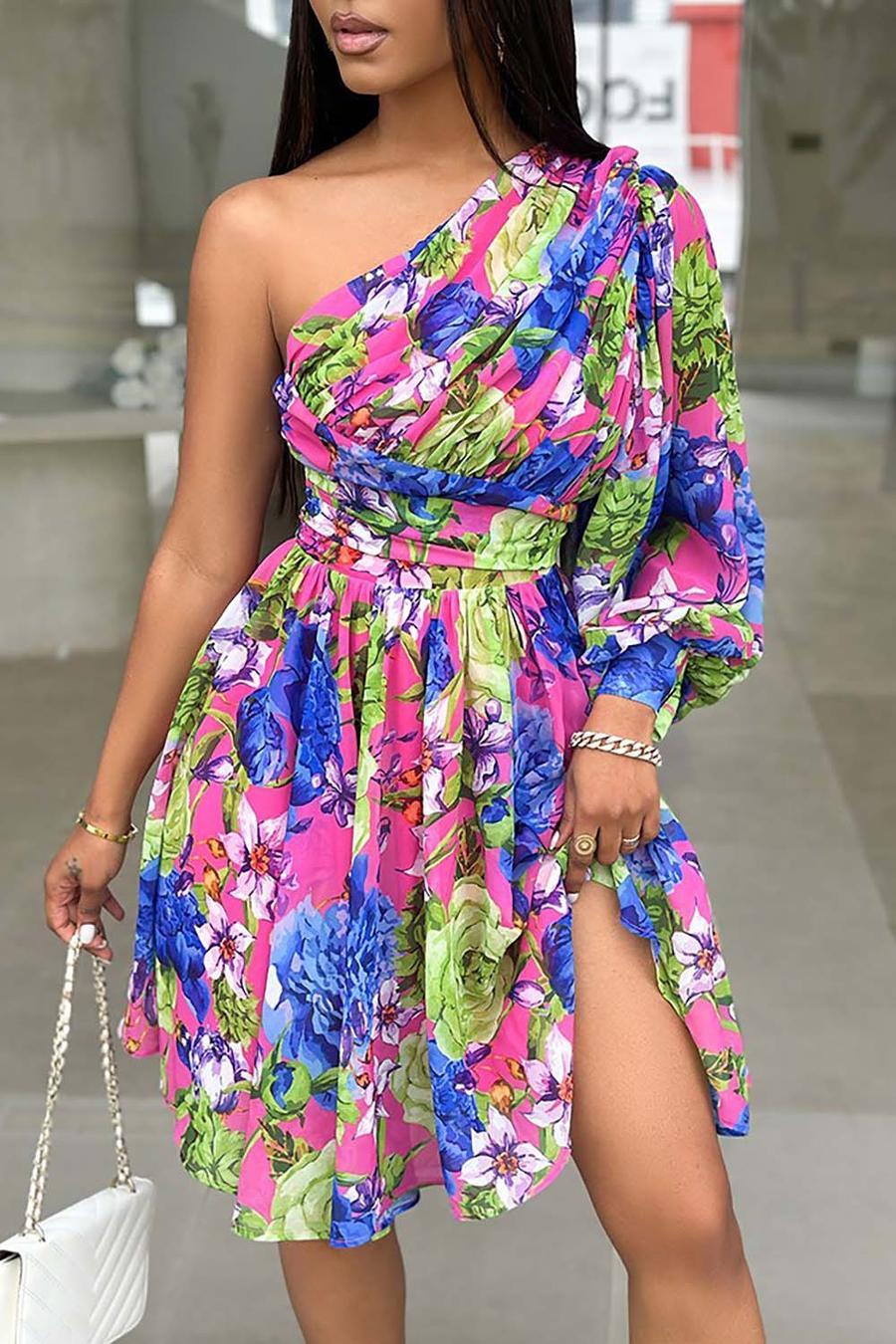 Bohemian Bloom One Shoulder Midi Dress