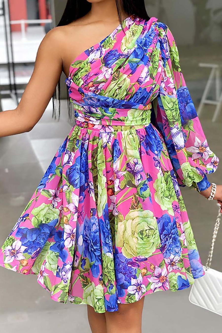 Bohemian Bloom One Shoulder Midi Dress