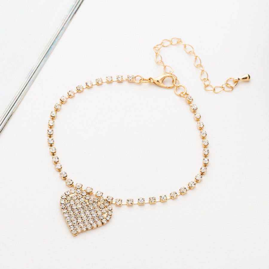 Heart's Desire Rhinestone Alloy Anklet