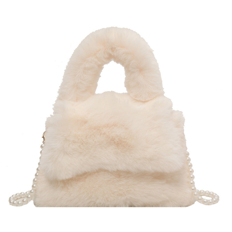 Chic plush pearl chain shoulder bag