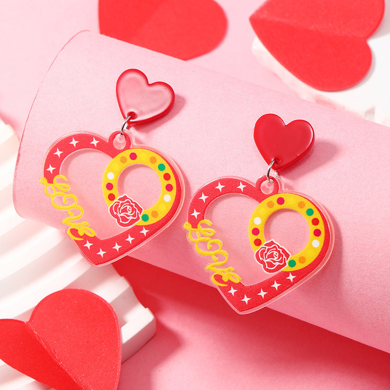 Valentines heart Rose Earrings