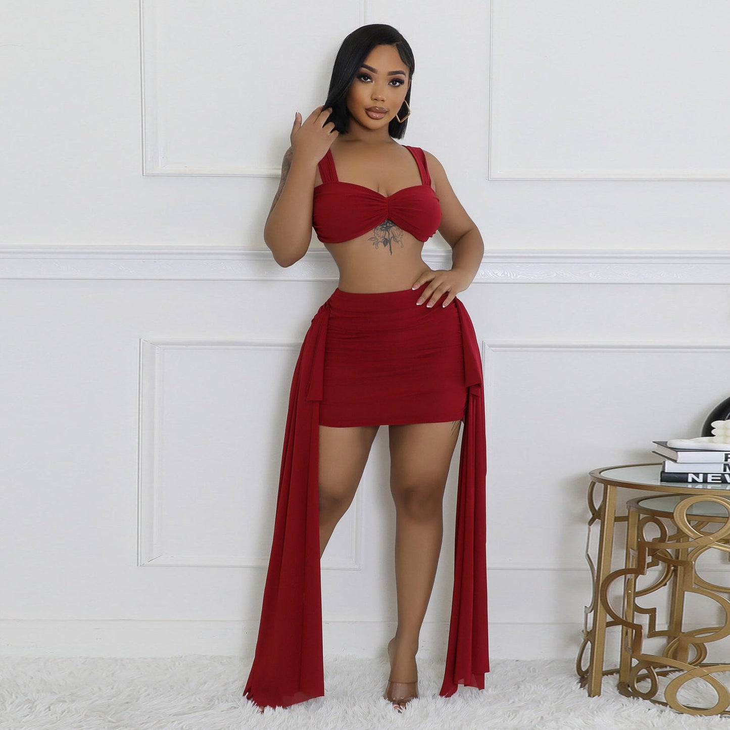 Chic Harmony Crop & Ruffle Skirt Set