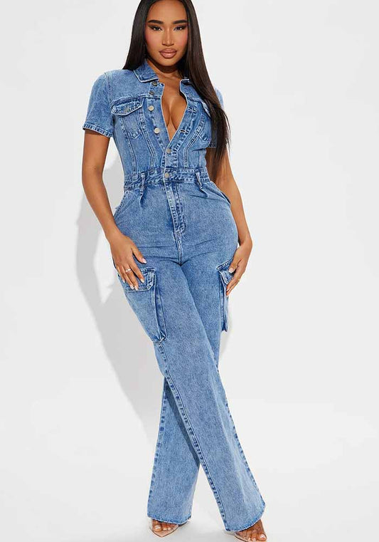 Sculpted Chic Denim Jumpsuit