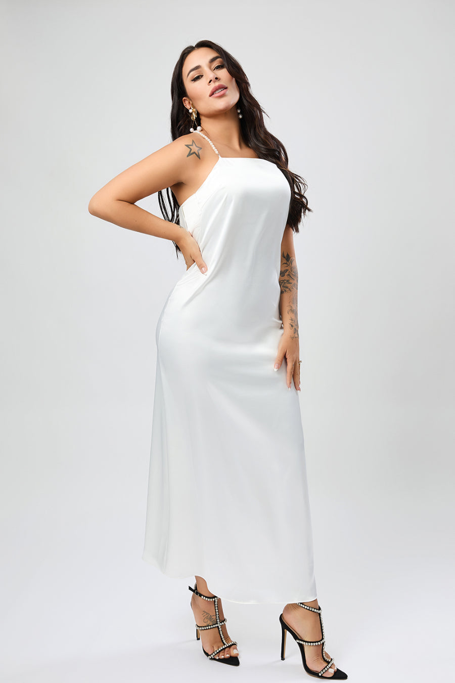 High-quality satin maxi dress,