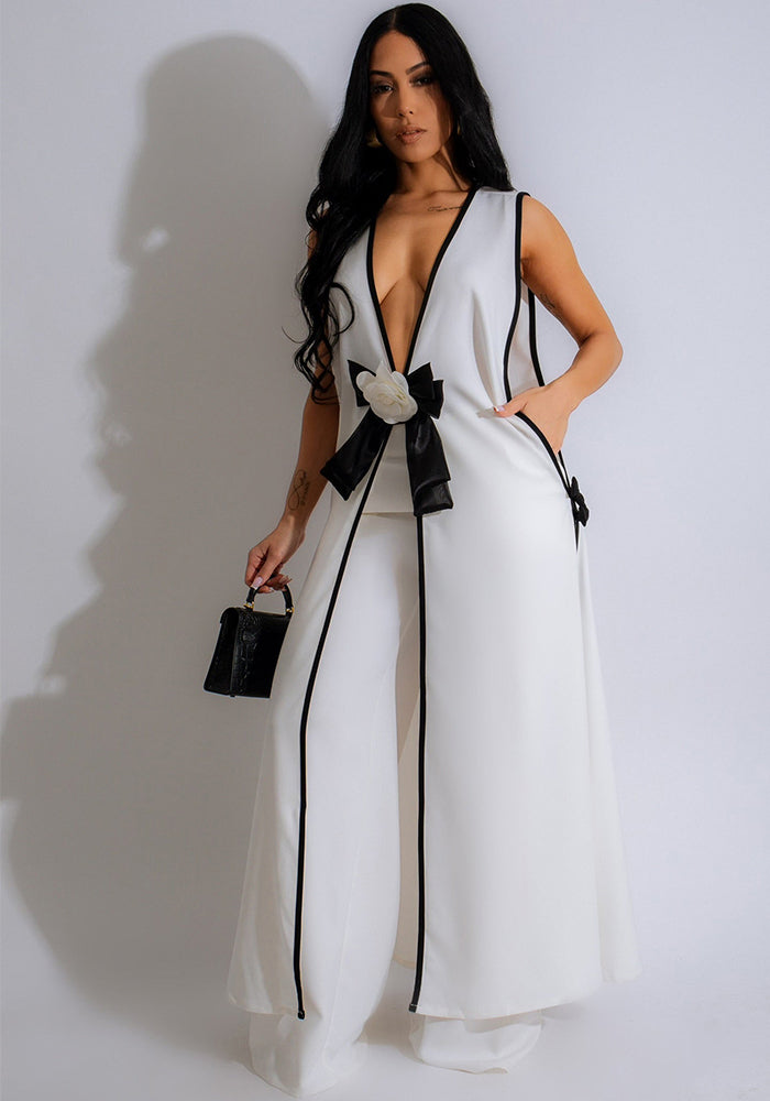 Women’s Sexy Bow Sleeveless Dress and Wide-Leg Pants Two-Piece Set