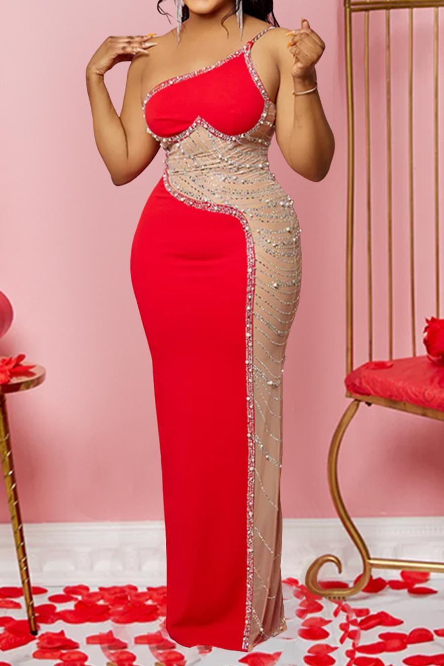 Glamorous Curves Rhinestone Pearl Mesh Maxi Dress